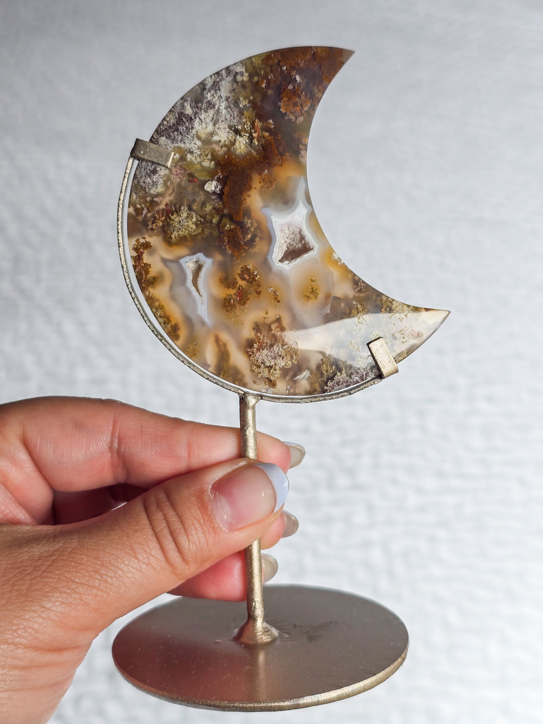 Scenic Moss Agate Moons on Stand