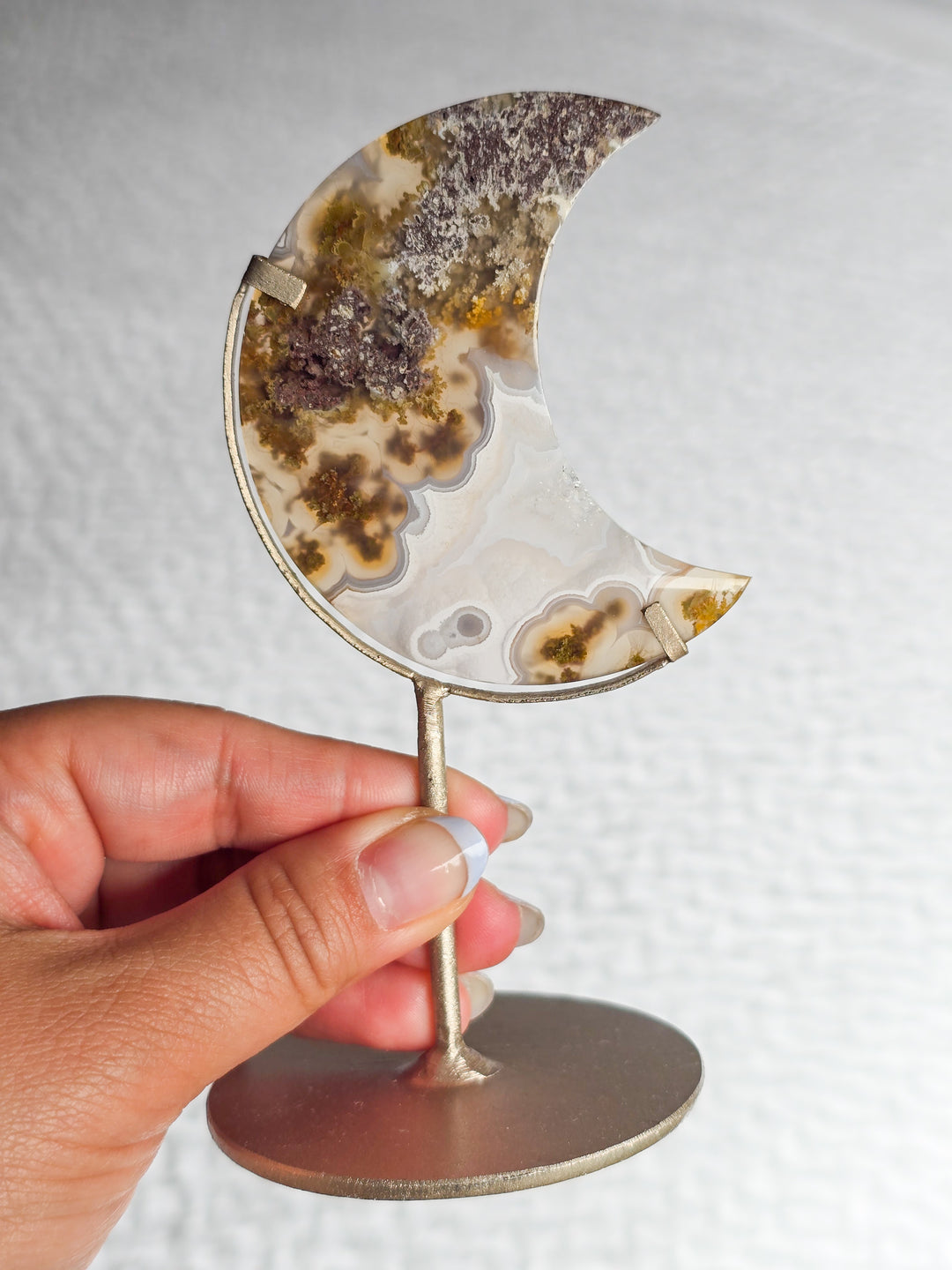 Scenic Moss Agate Moons on Stand