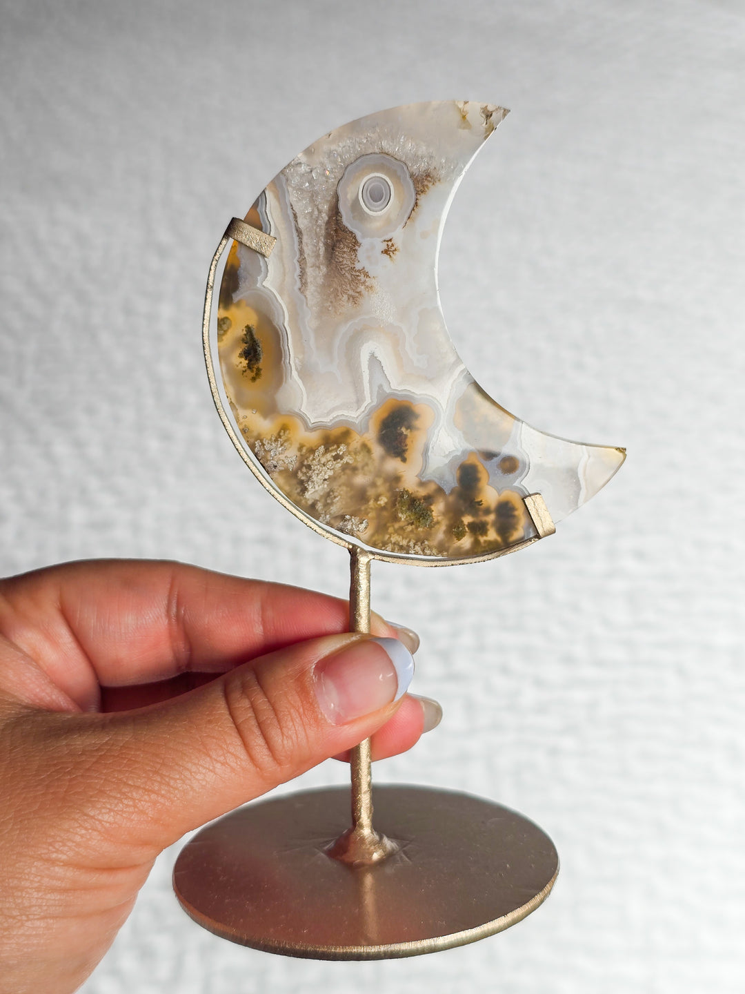 Scenic Moss Agate Moons on Stand
