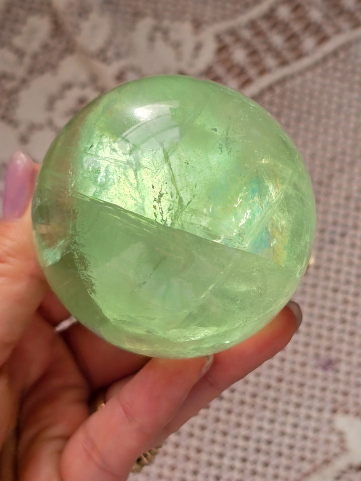 Green Apple 🍏 Fluorite Sphere c