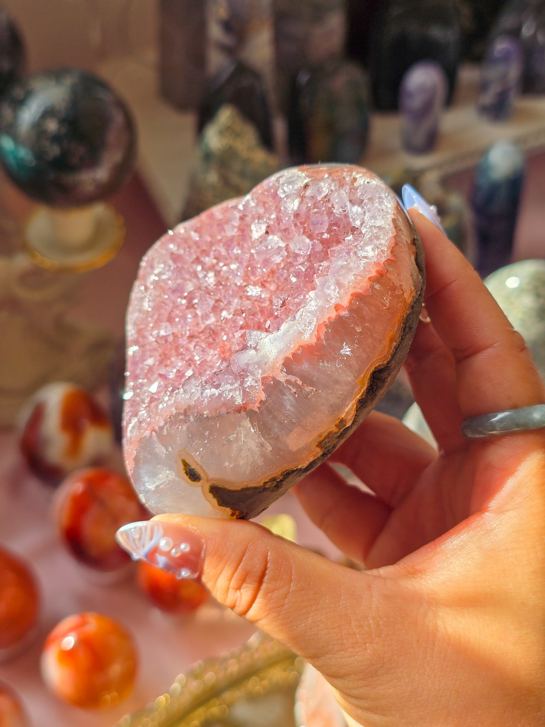 "Strawberry Girl" Rainbow Amethyst Druzy Heart