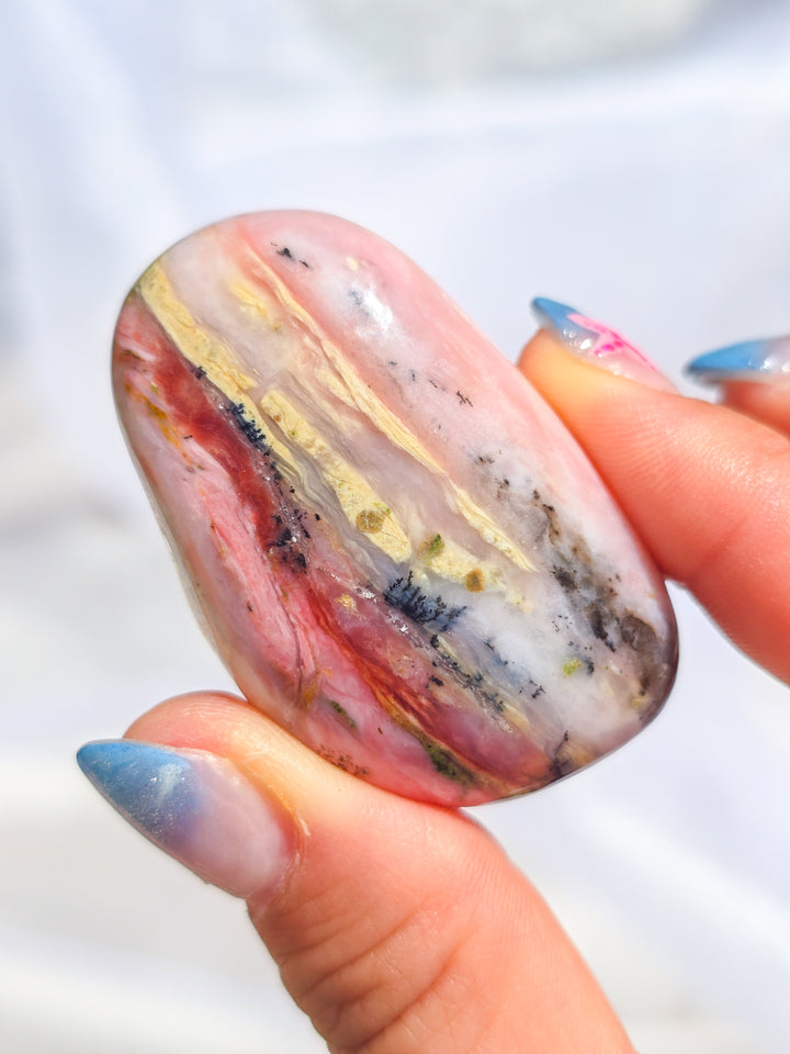 Strawberry 🍓 and Lime Opal Sorbet Palm Stone.