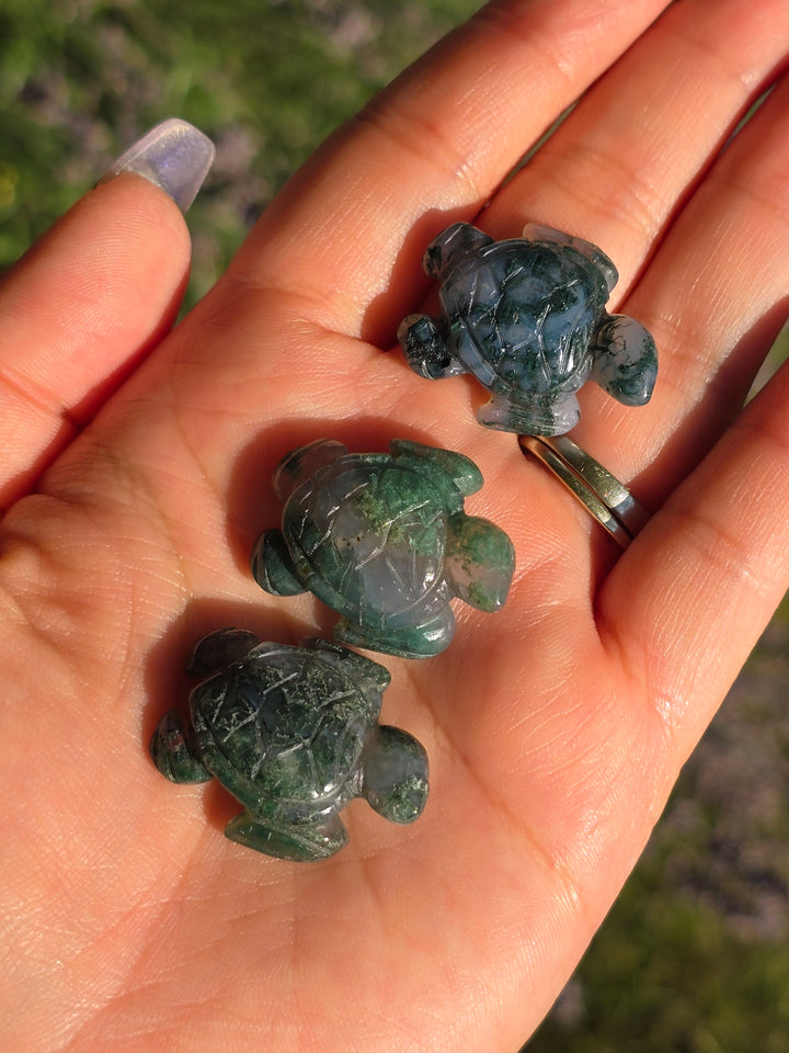 Moss Agate Mini Sea Turtles