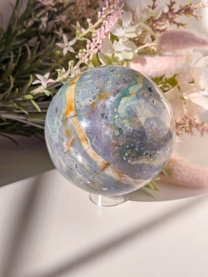 Sea Jasper Sphere with Pyrite j