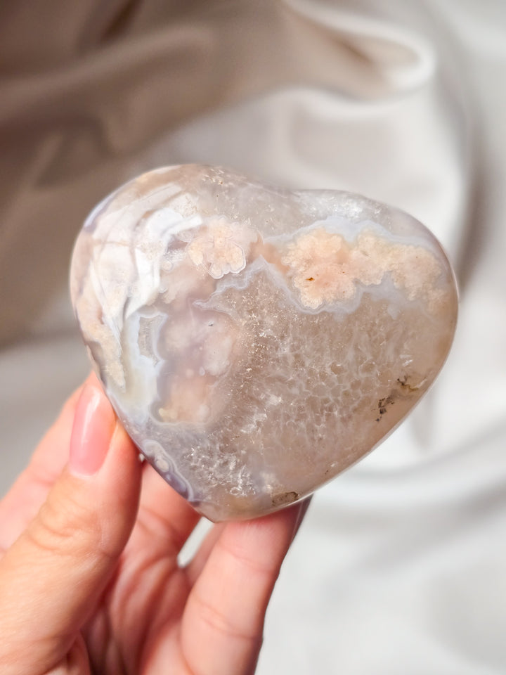 Petal Pink Flower Agate Puffy Heart B