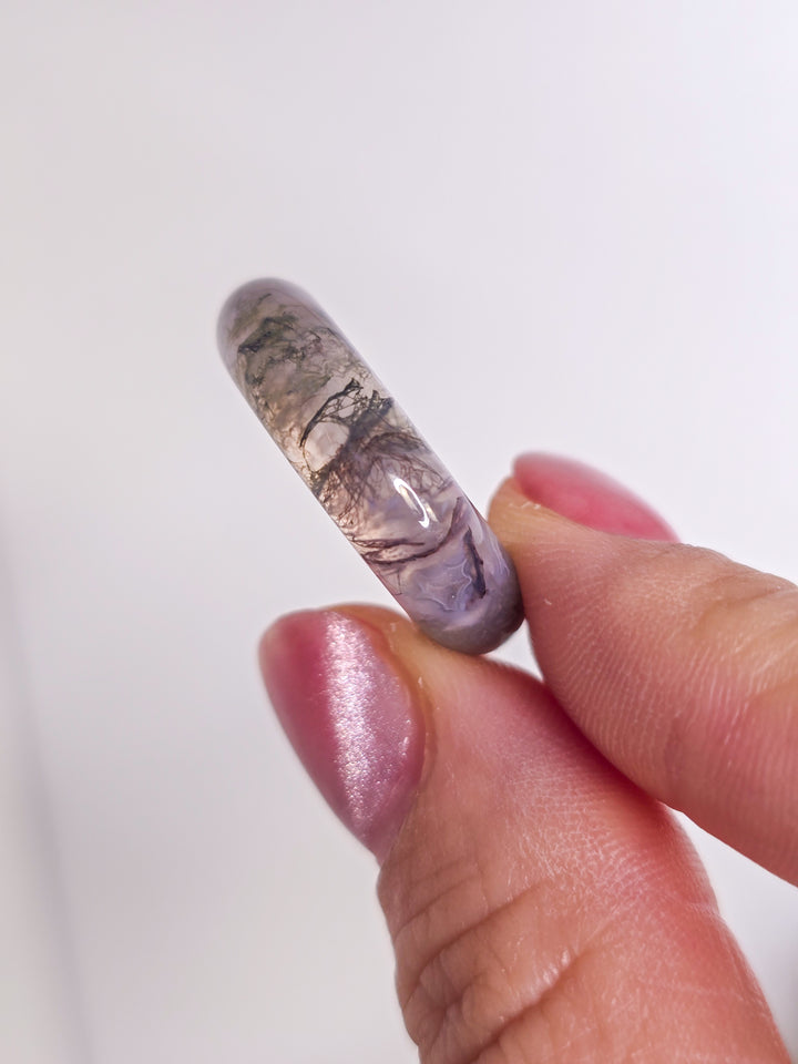 Purple Chalcedony Moss Agate Crystal Ring