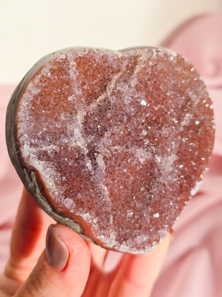 Red Rainbow Amethyst Druzy Heart k