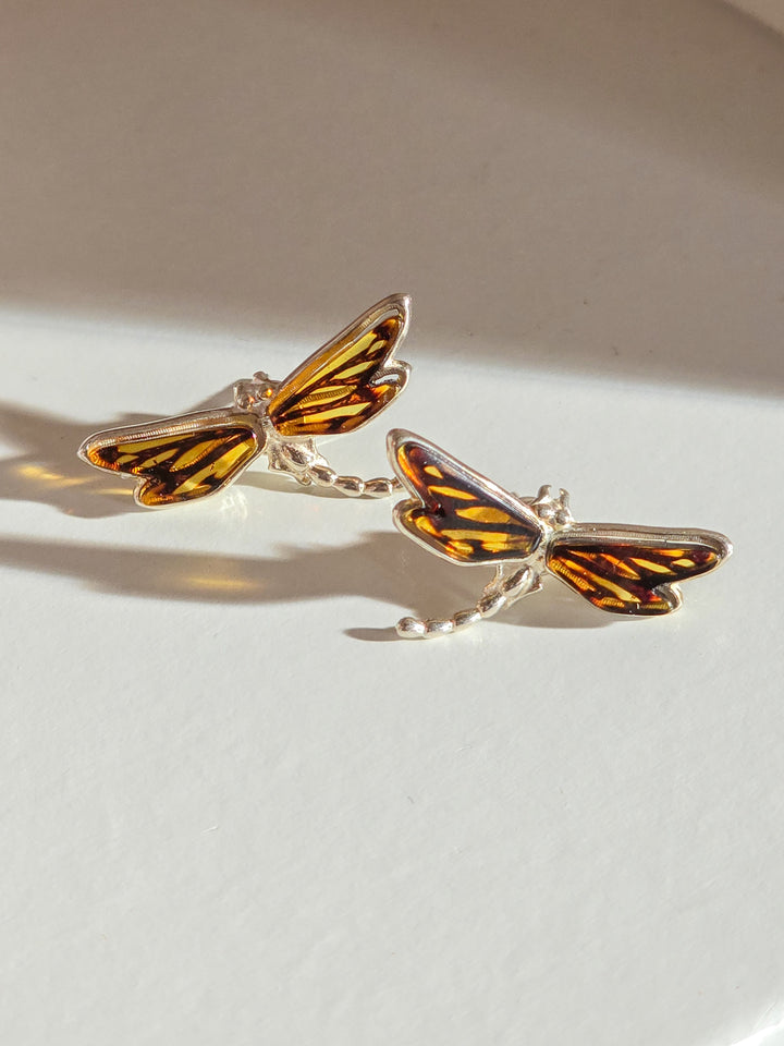 Amber Dragonfly Earrings