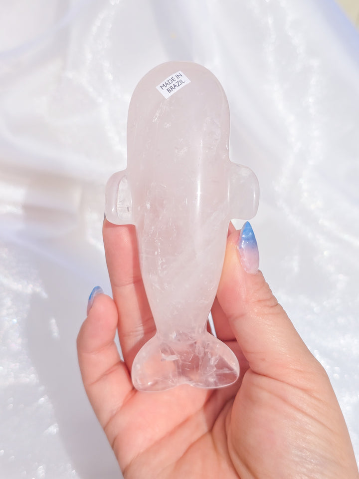 Brazilian Rose Quartz Whale Carving