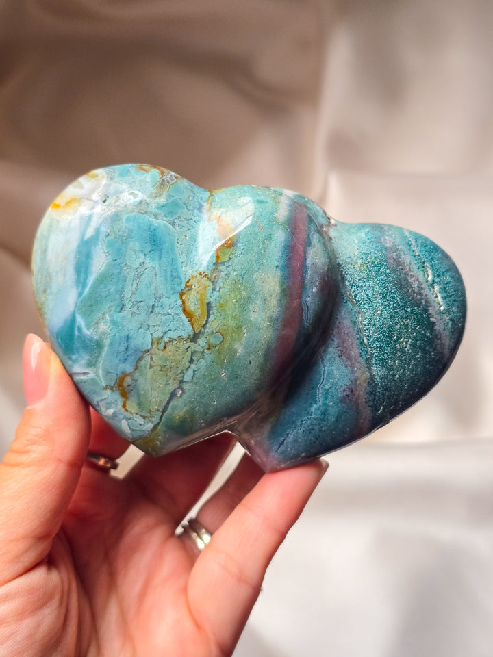 Teal Double Heart Sea Jasper
