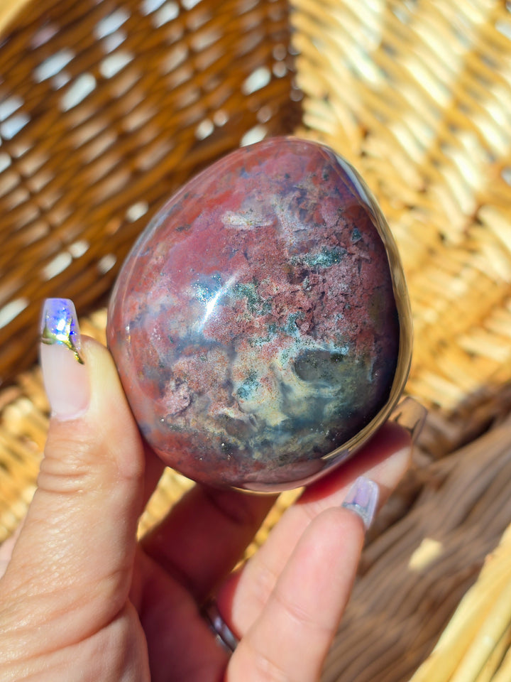 Large Sea Jasper Egg with Pyrite Inclusions