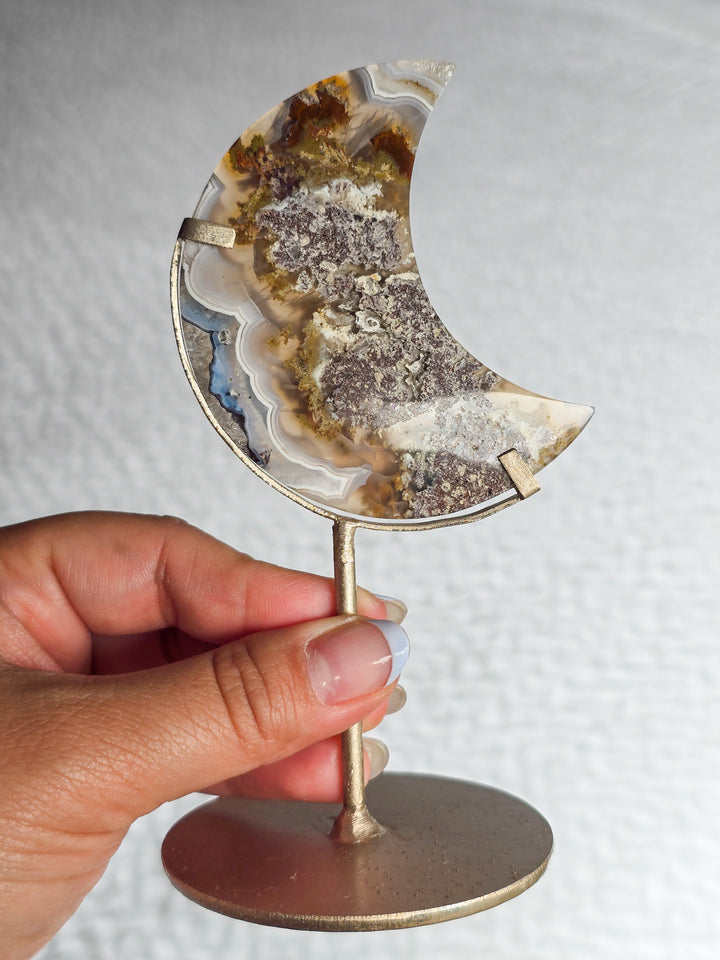 Scenic Moss Agate Moons on Stand