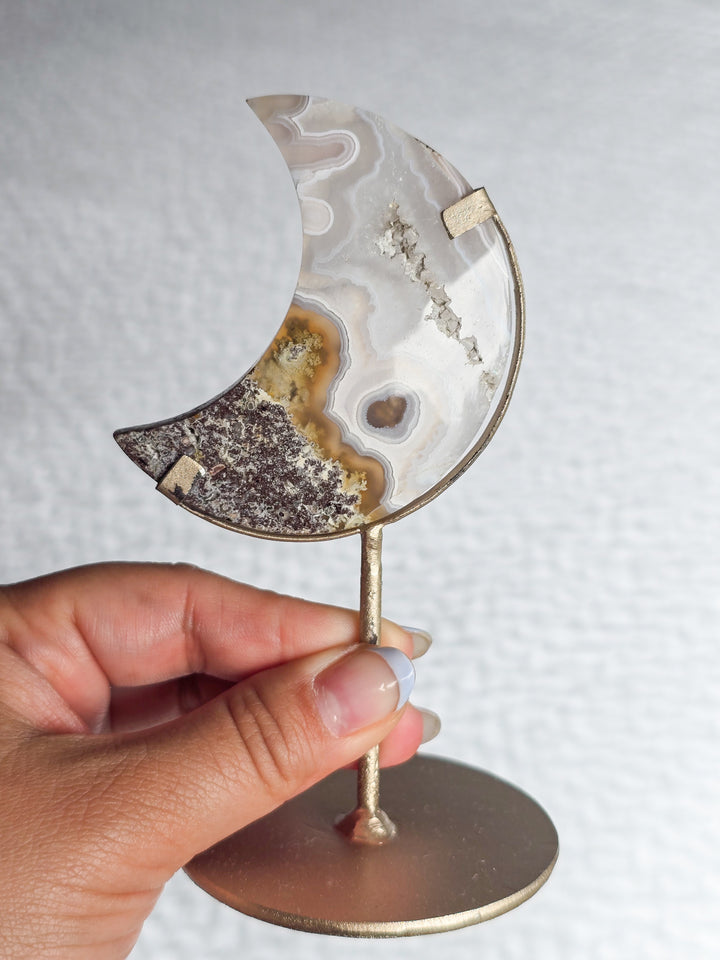 Scenic Moss Agate Moons on Stand