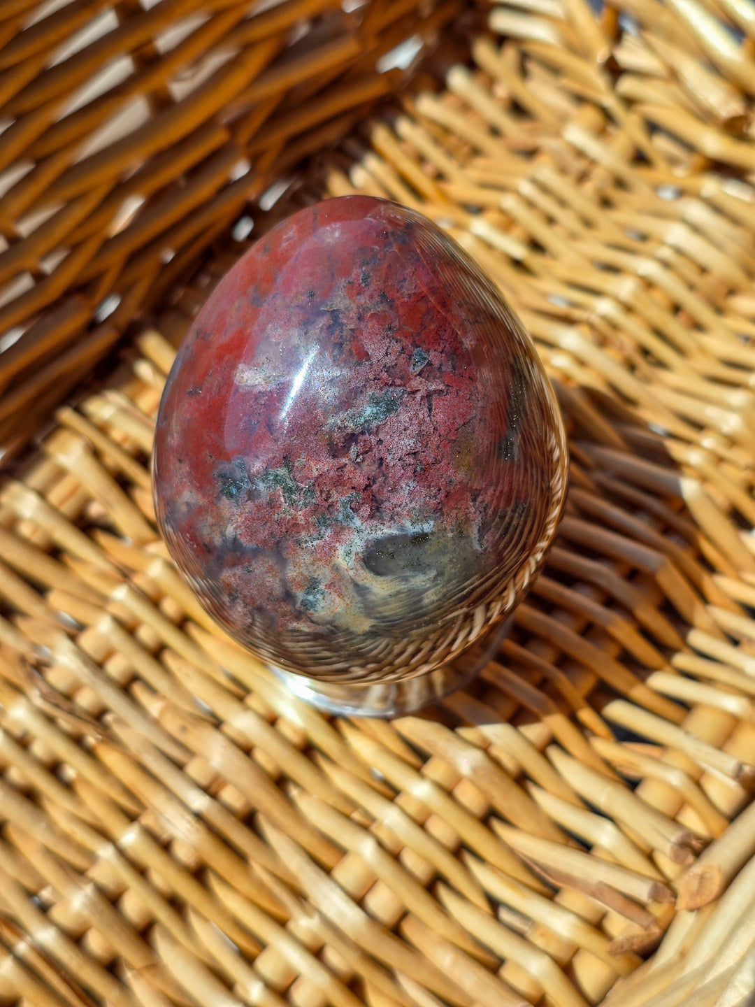 Large Sea Jasper Egg with Pyrite Inclusions