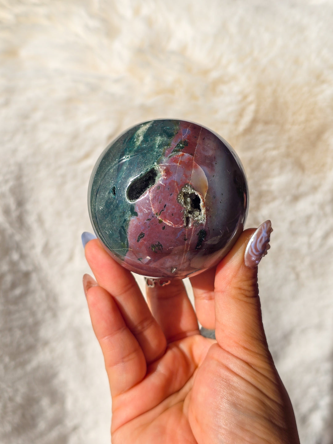 Berry Forest Sea Jasper Sphere with Druzy
