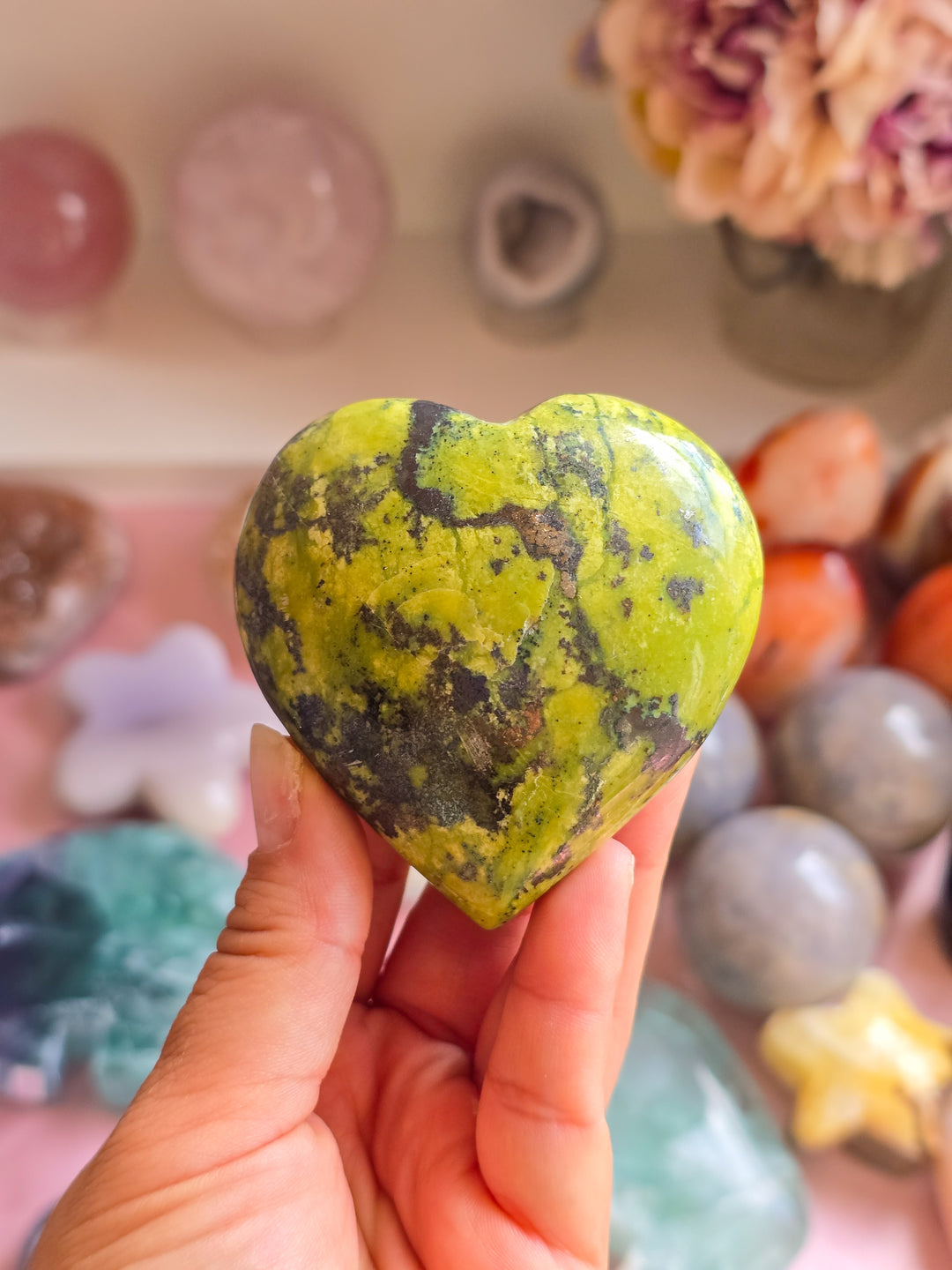 Serpentine &amp; Pyrite Puffy Hearts From Peru