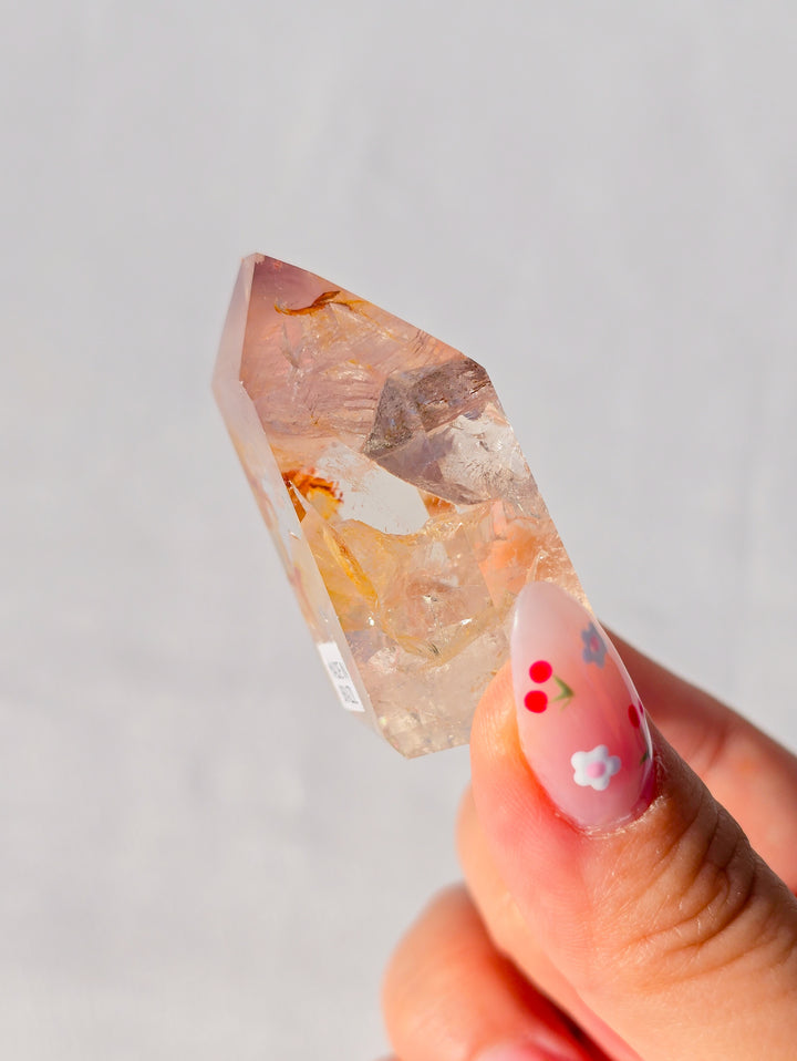 Pink Lithium Quartz Tower w/ Golden Healer J