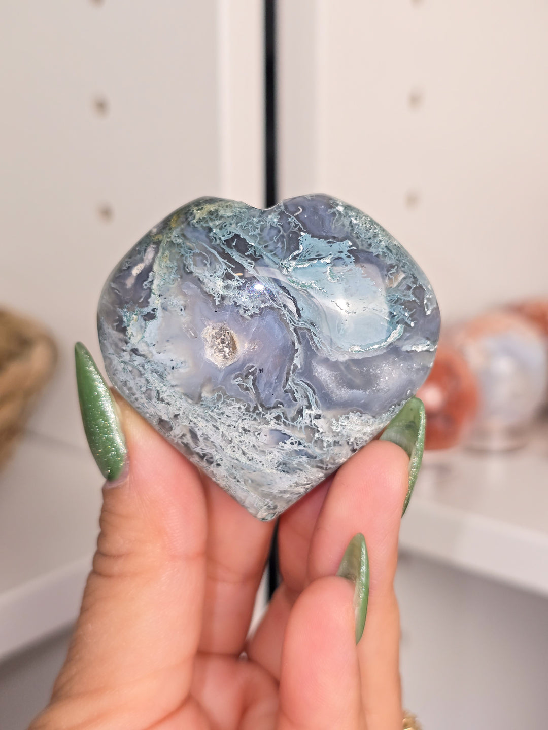 Moss Agate Palmstones and Hearts