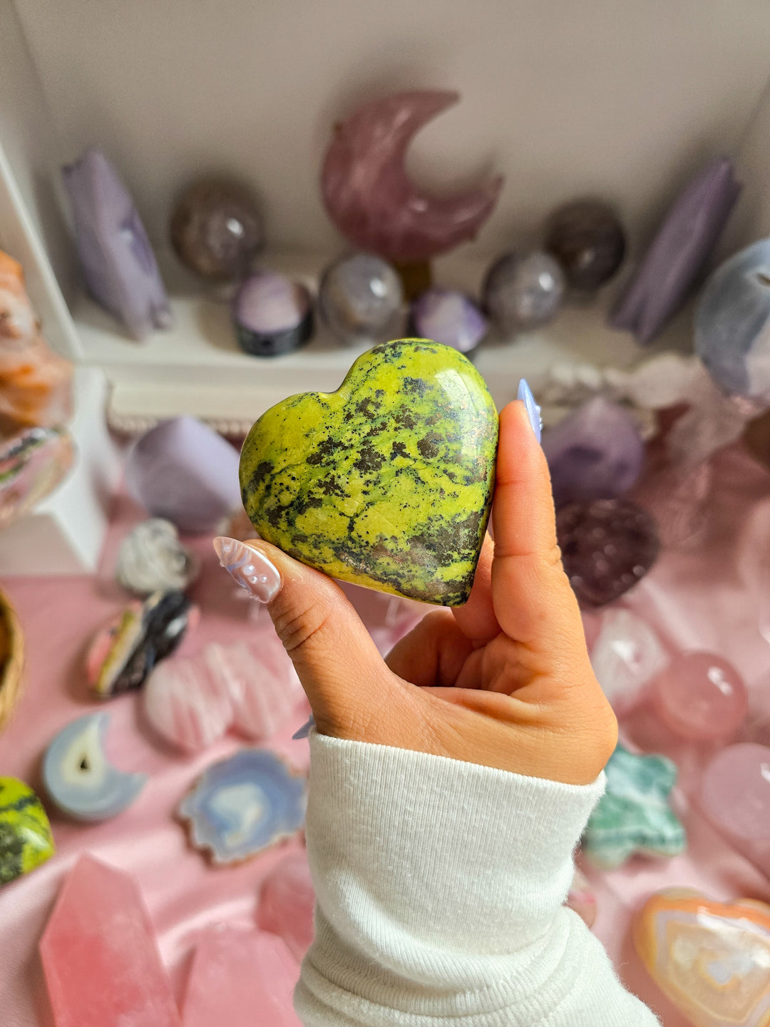 Serpentine &amp; Pyrite Puffy Hearts From Peru