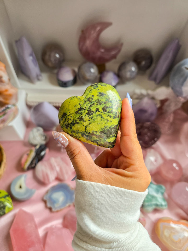 Serpentine &amp; Pyrite Puffy Hearts From Peru