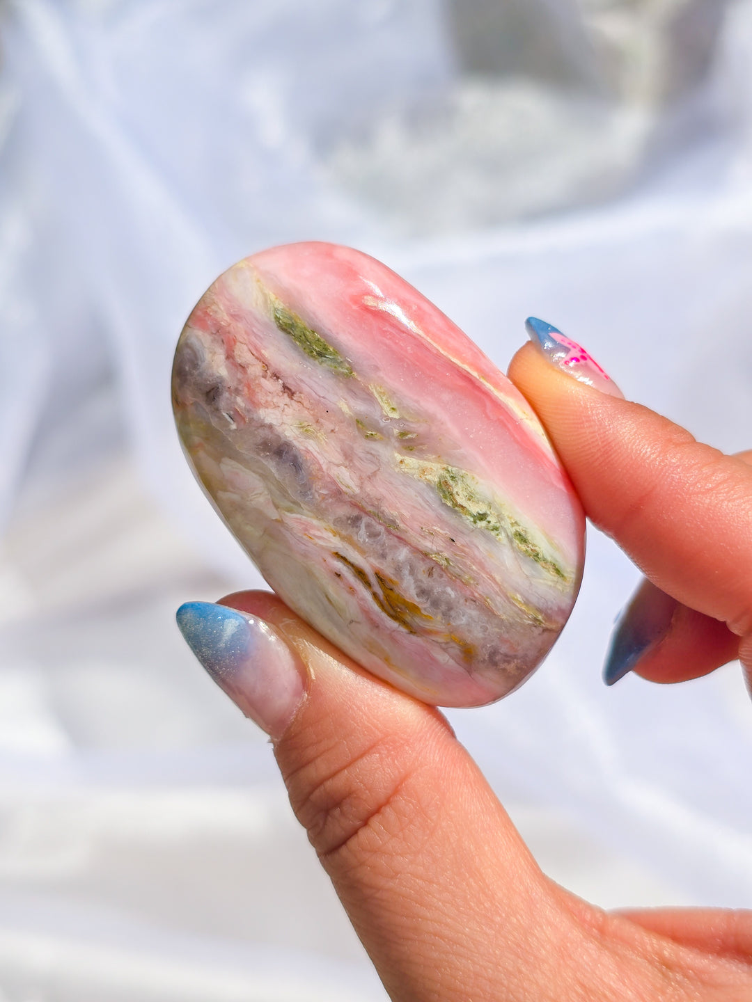 Strawberry 🍓 and Lime Opal Sorbet Palm Stone.