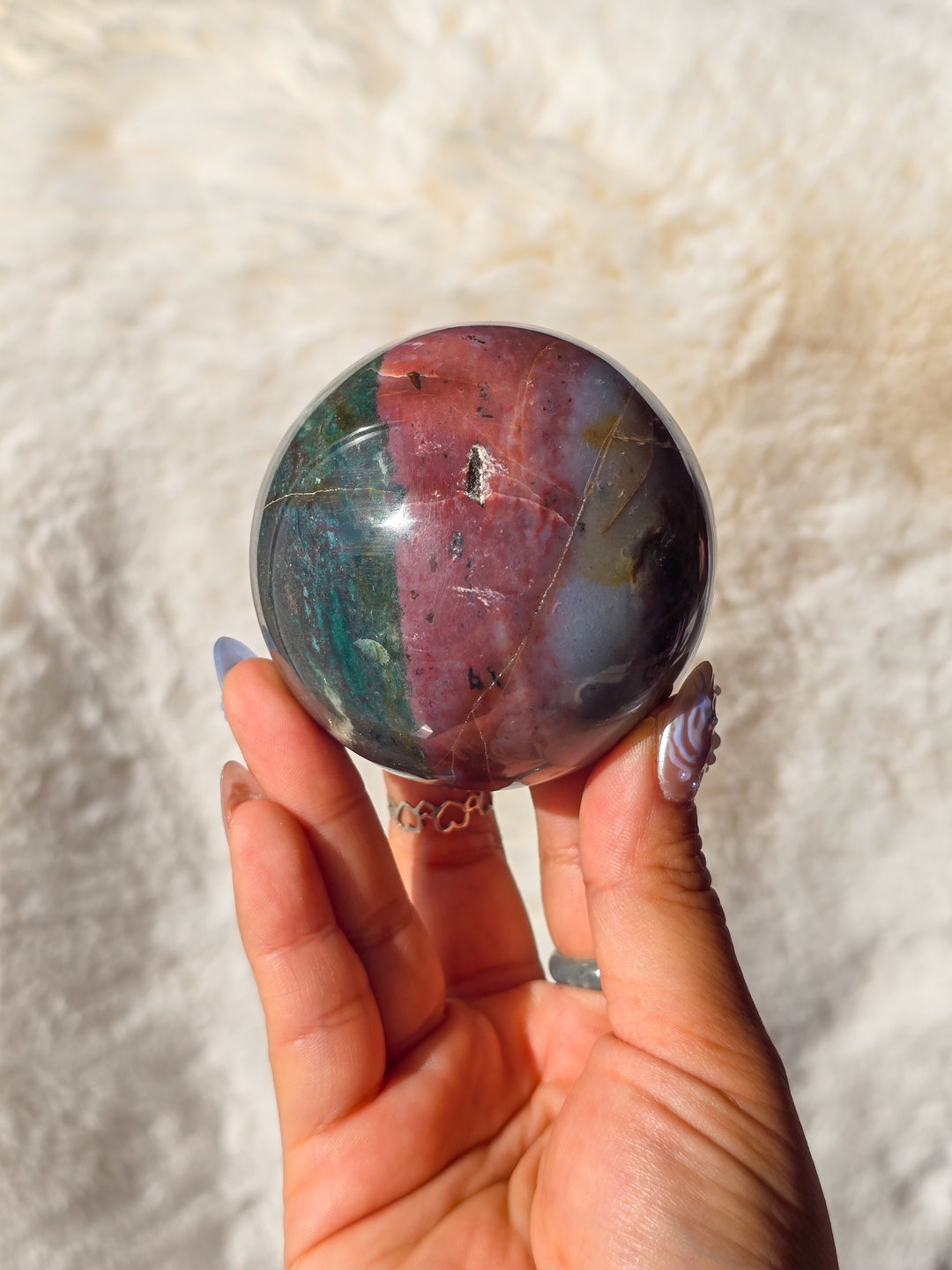 Berry Forest Sea Jasper Sphere with Druzy