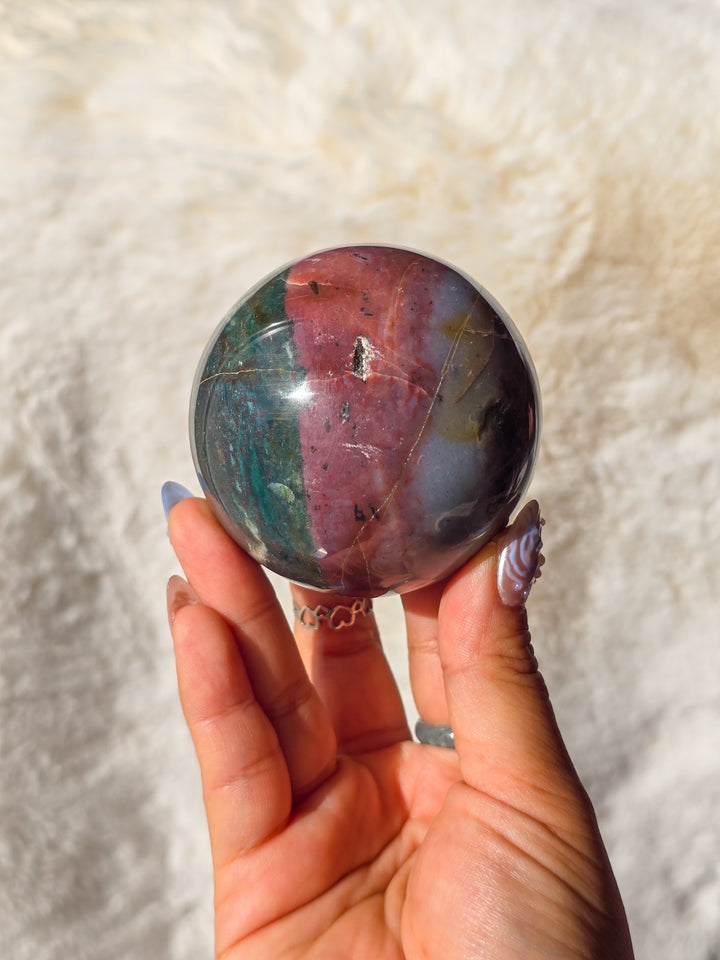 Berry Forest Sea Jasper Sphere with Druzy