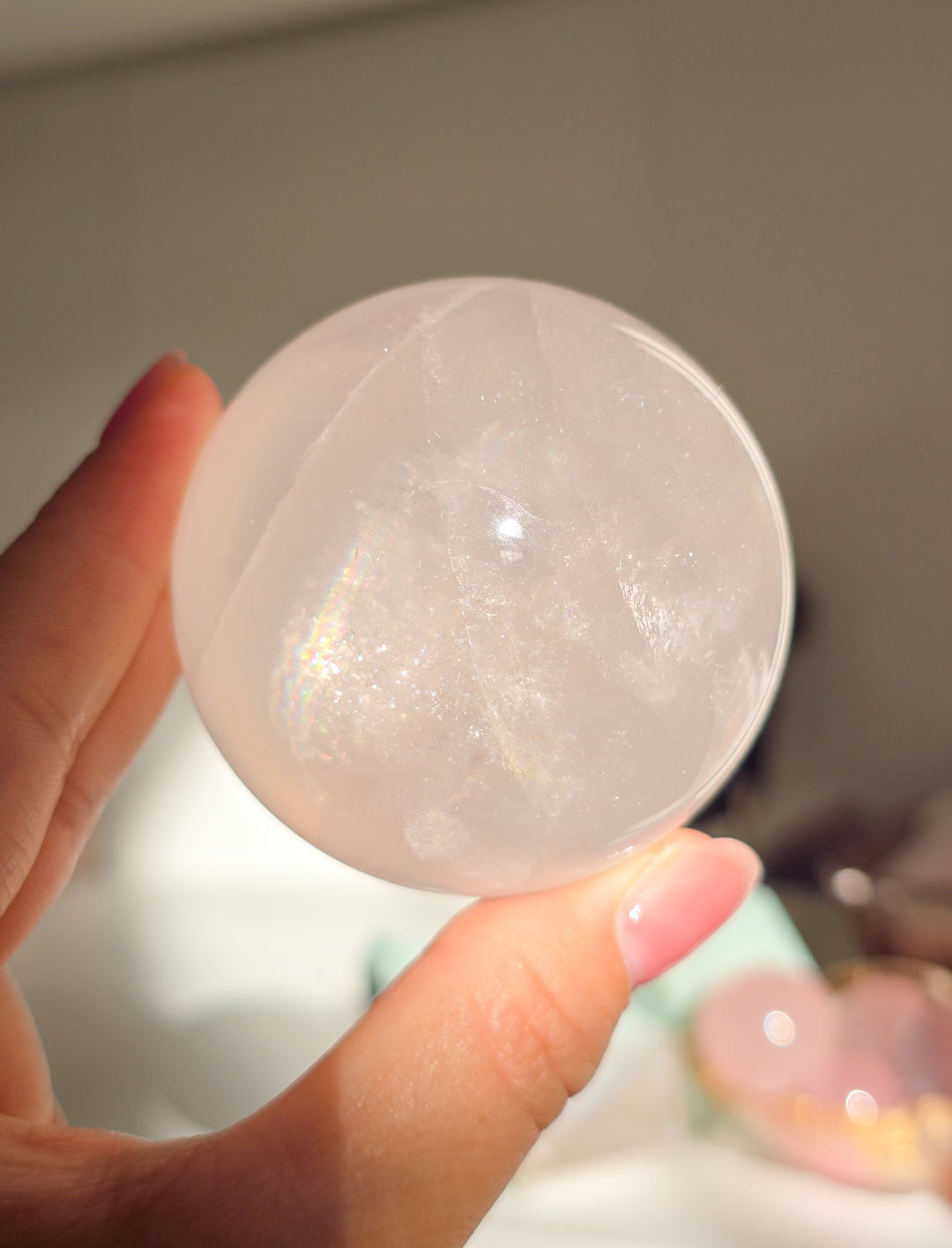 Light Pink Girasol Rose Moon Quartz Sphere