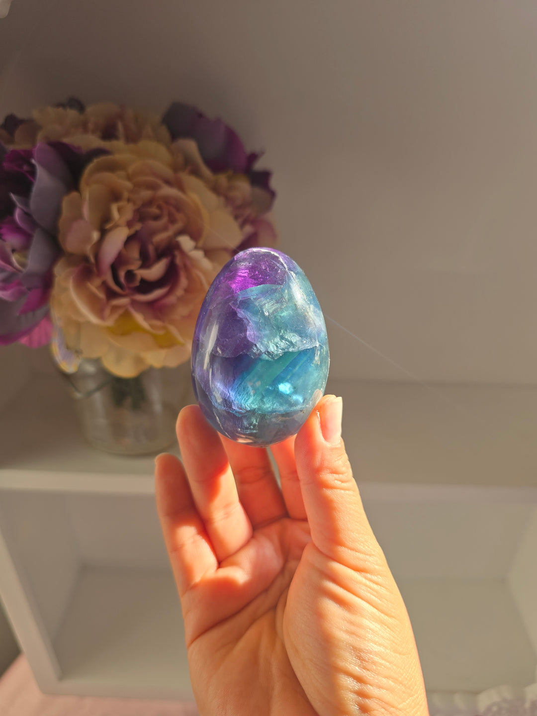 Moody Rainbow Fluorite Egg A
