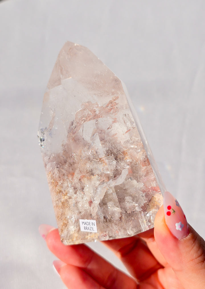 Pink Lithium And Garden Quartz Tower Statment