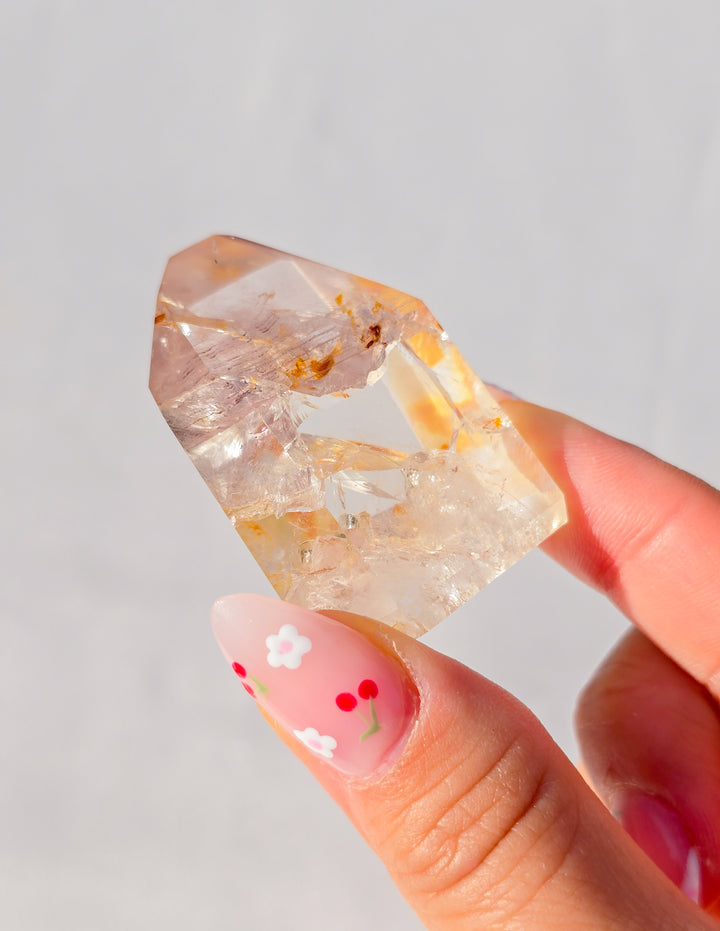Pink Lithium Quartz Tower w/ Golden Healer J
