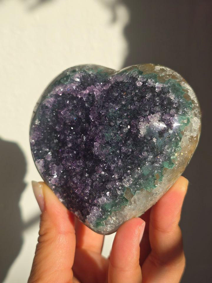 Purple &amp;Green Rainbow Amethyst Druzy Heart