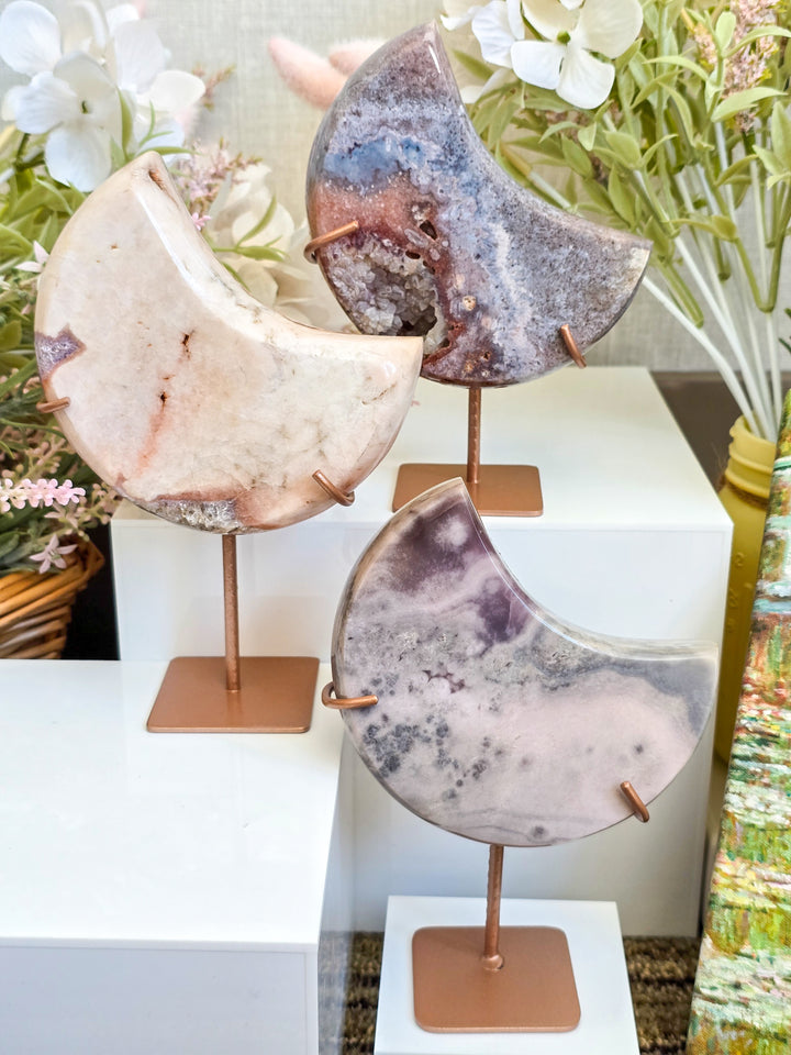 Pink Amethyst Moon On Stands