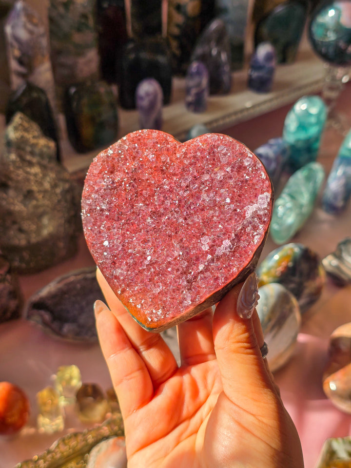 "Love Me" Rainbow Amethyst Druzy Heart