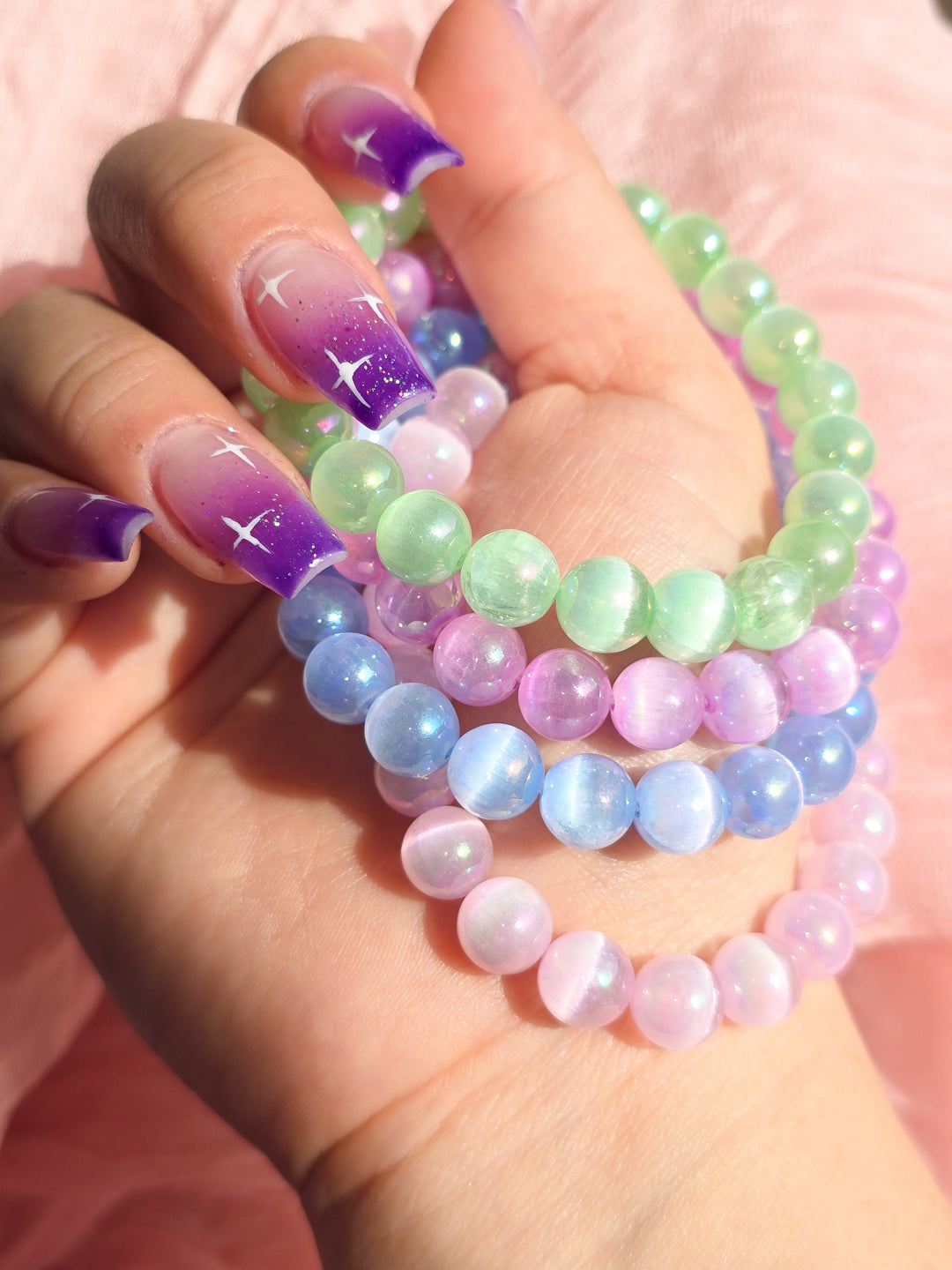 Candy Aura Satin Spar Selenite 8mm Bracelets