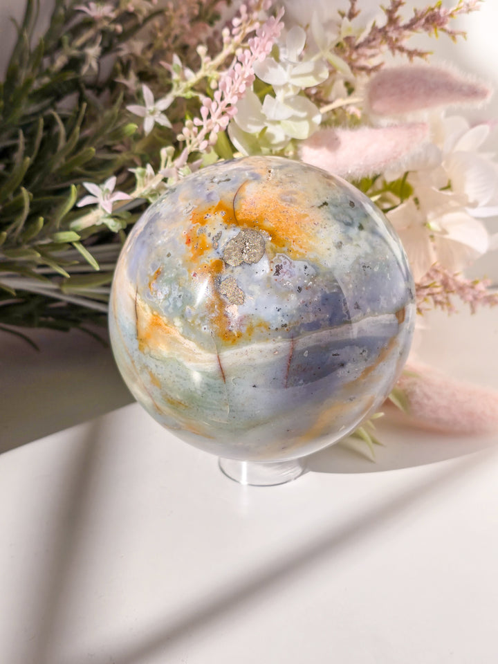 Sea Jasper Sphere with Pyrite j
