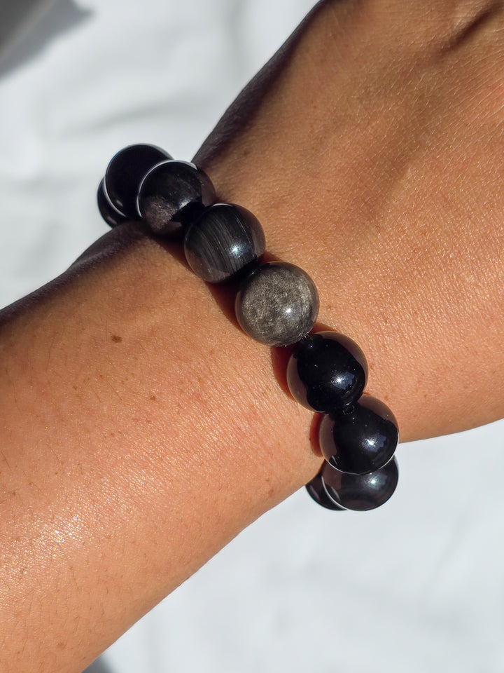 Silver Sheen Obsidian 14mm bracelet