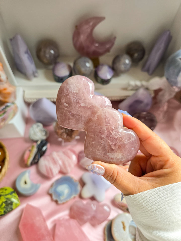 Double Purple Rose Quartz Heart B