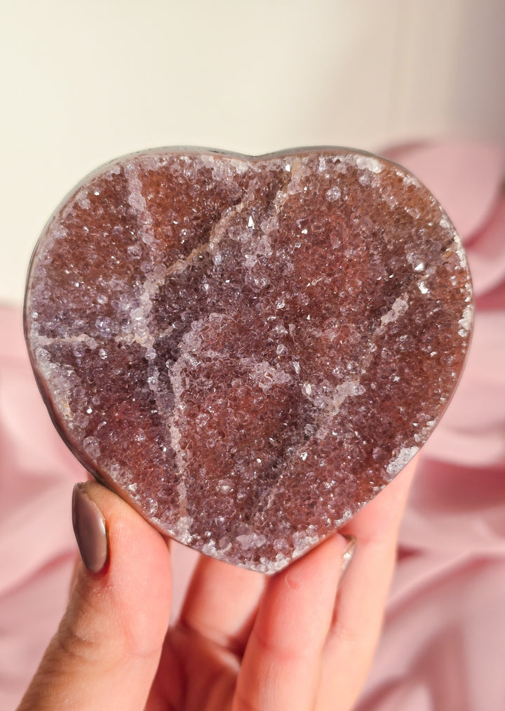 Red Rainbow Amethyst Druzy Heart k
