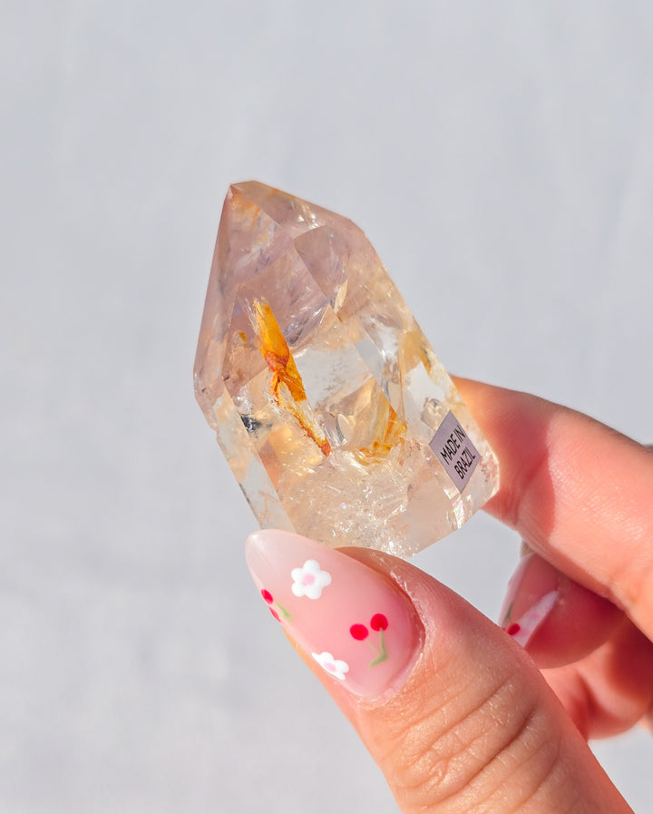 Pink Lithium Quartz Tower w/ Golden Healer J