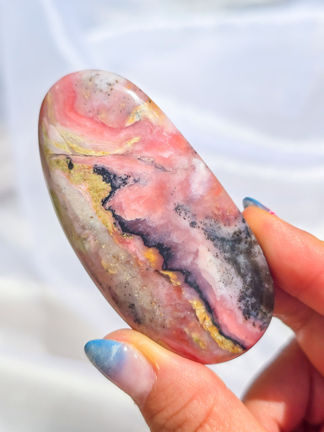 Strawberry 🍓 and Lime Opal Sorbet Palm Stone.