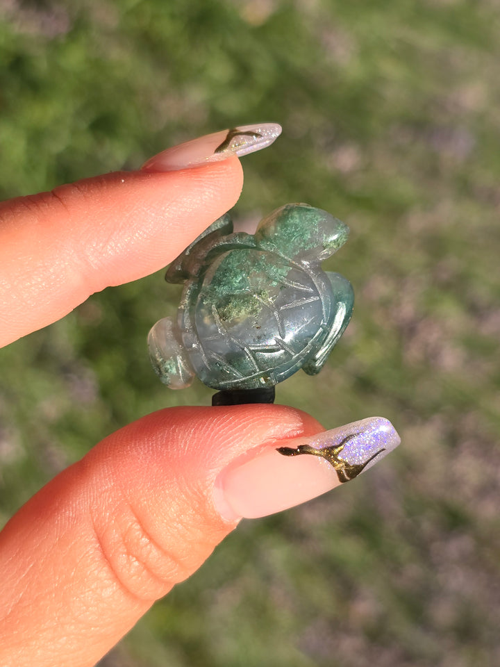 Moss Agate Mini Sea Turtles