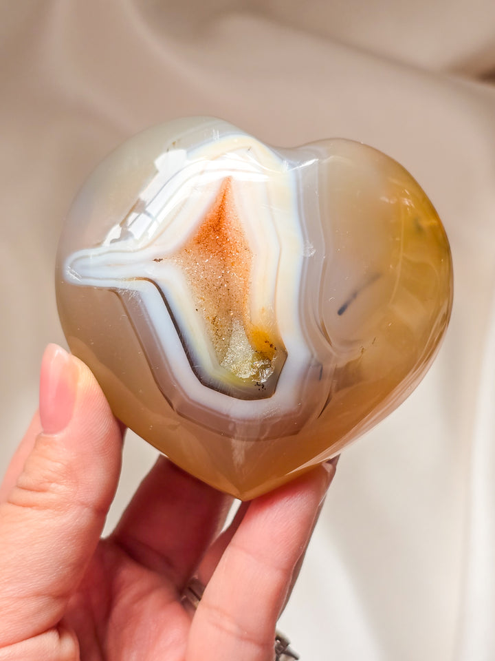 Apricot Banded Agate Puffy Heart