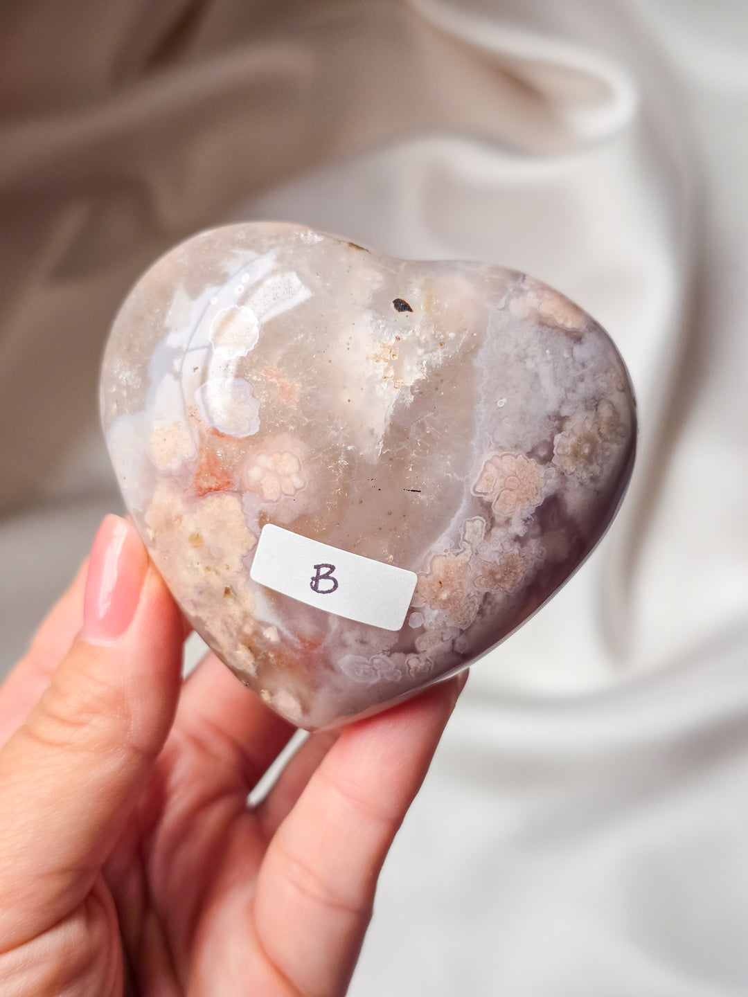 Petal Pink Flower Agate Puffy Heart B