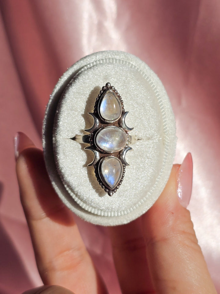 Moonstone 3 stone Ring Size 7