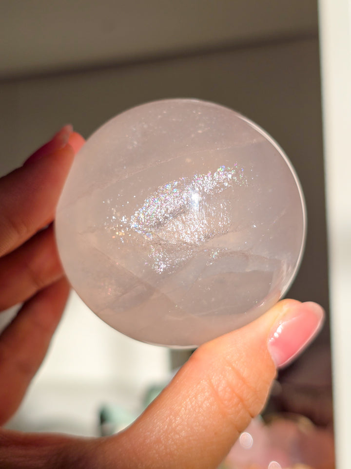 Light Pink Girasol Rose Moon Quartz Sphere