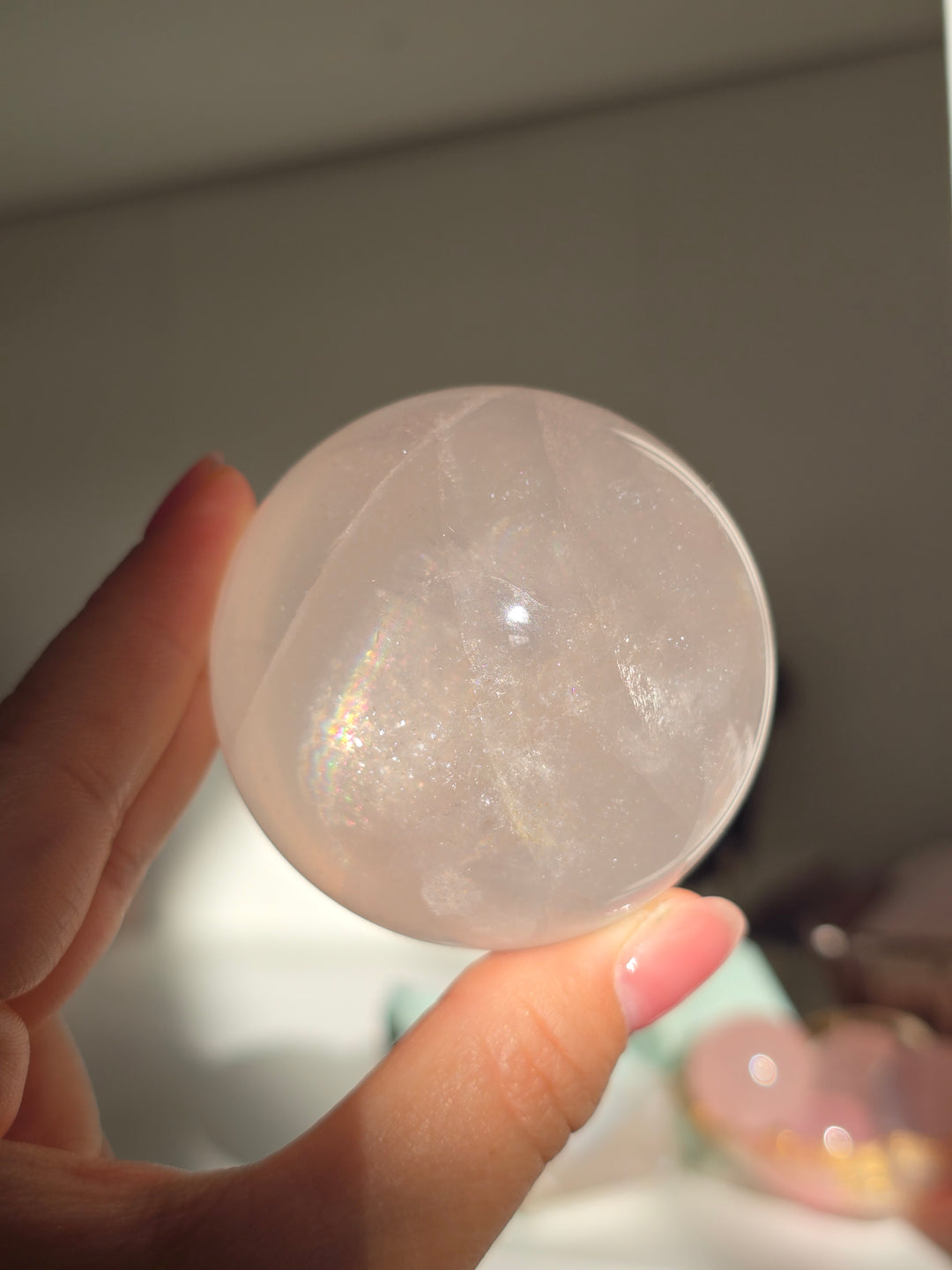 Light Pink Girasol Rose Moon Quartz Sphere