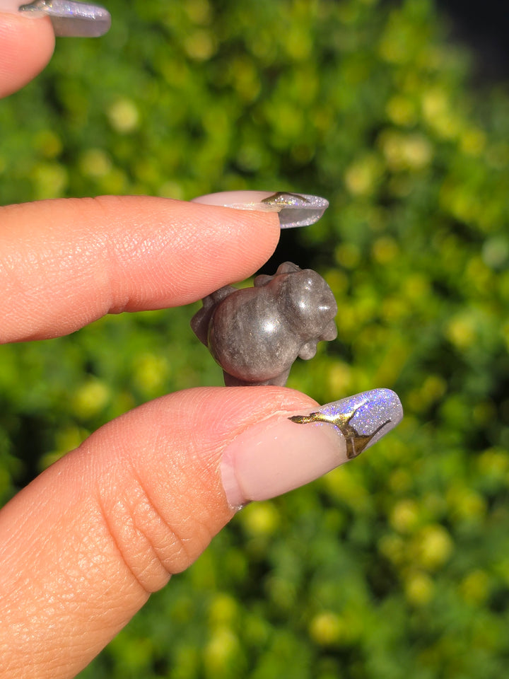 Mini Silver Sheen Obsidian Spider