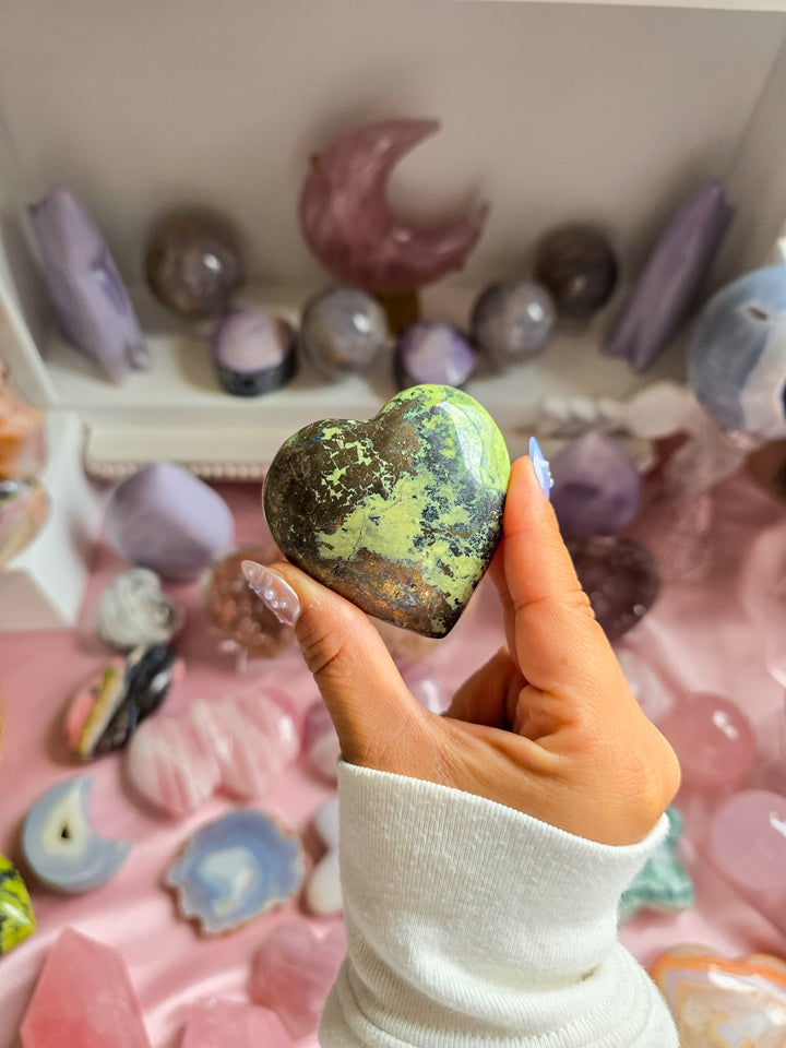Serpentine &amp; Pyrite Puffy Hearts From Peru