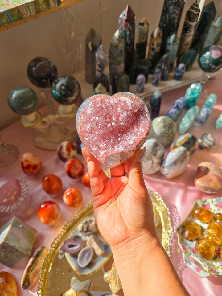 "Strawberry Girl" Rainbow Amethyst Druzy Heart
